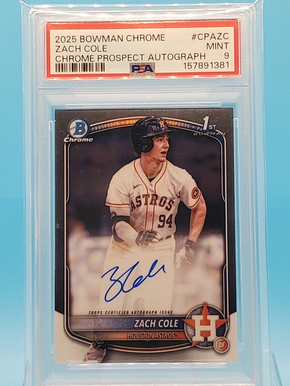 Zach Cole 2025 Bowman Chrome Prospect Autograph - White/Blue PSA 9